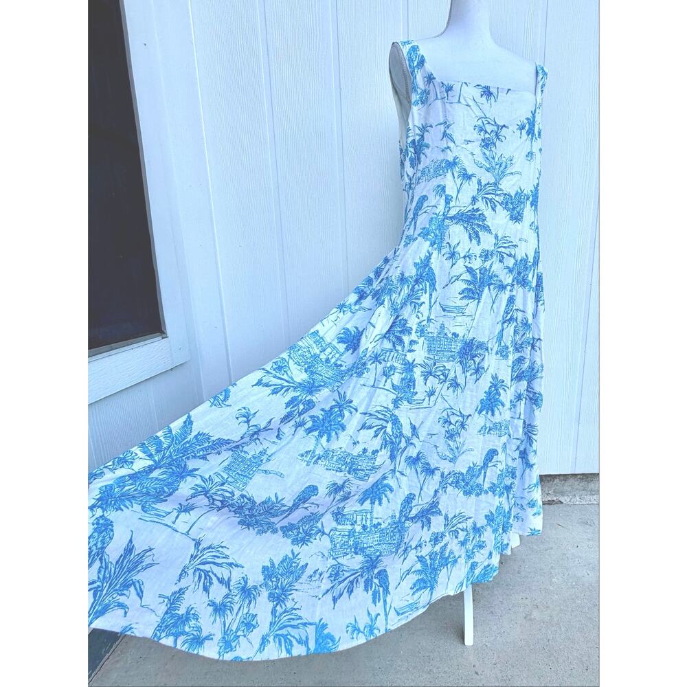 Joie Blue and White Tropical Print Midi Dress SZ 14